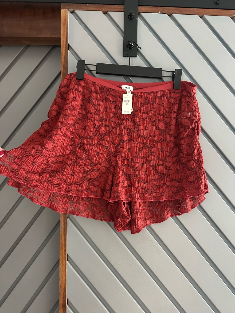 aerie Red Lace Overlay Skort Shorts